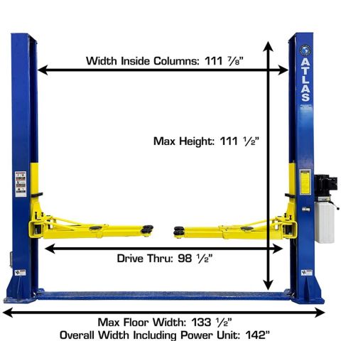 Atlas Automotive Equipment 9,000 lb. Capacity Baseplate 2-Post Lift ATEXH-TPF-9-FPD
