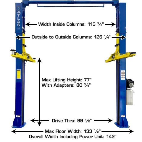 Atlas Automotive Equipment 9,000 lb. Capacity Overhead 2-Post Lift ATEXH-TPO-9-FPD