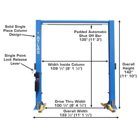 Atlas Automotive Equipment 9OHSC Overhead 2-Post Lift 9,000 lb. Capacity ATEATTD-9OHSC-SS-FPD